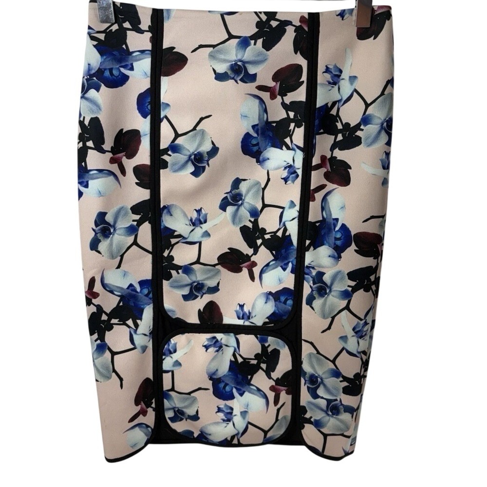 Yigal Azrouel Skirt Pink Blue Orchid Print Body Con Scuba Pencil Fitted 6
